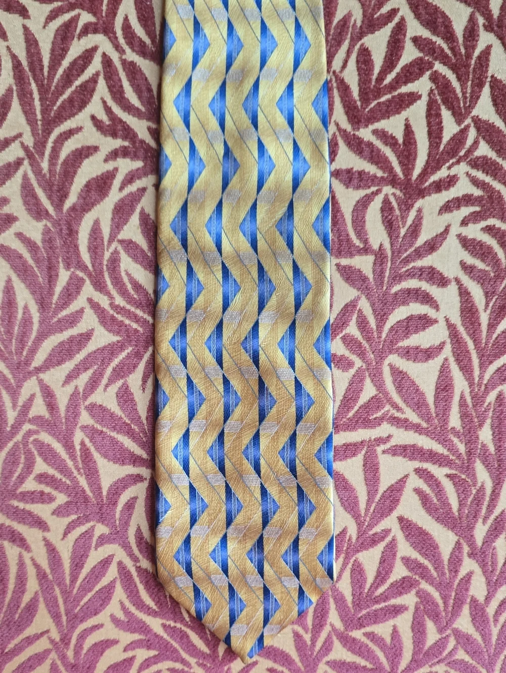 Classic Men's Blue and Gold Chevron Silk Tie